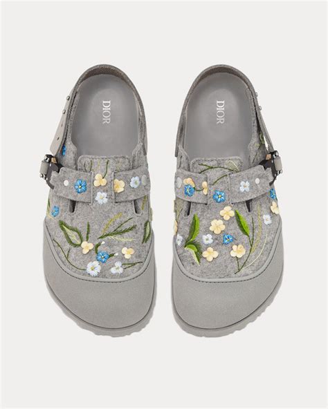 dior mule with flower beeding|DIOR by BIRKENSTOCK Tokio Mule Dior Gray Felted Wool .